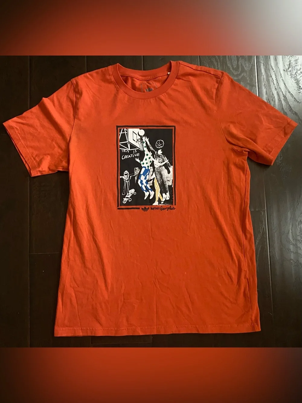 Adidas Men's Orange Graphic Print Crew Neck Short Sleeve T-Shirt Size L HS3046